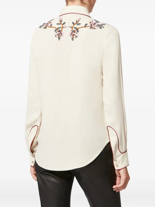 ISABEL MARANT ホワイト レース長袖シャツ ISABEL MARANT Zorica ruffled embroidered cotton and silk-blend