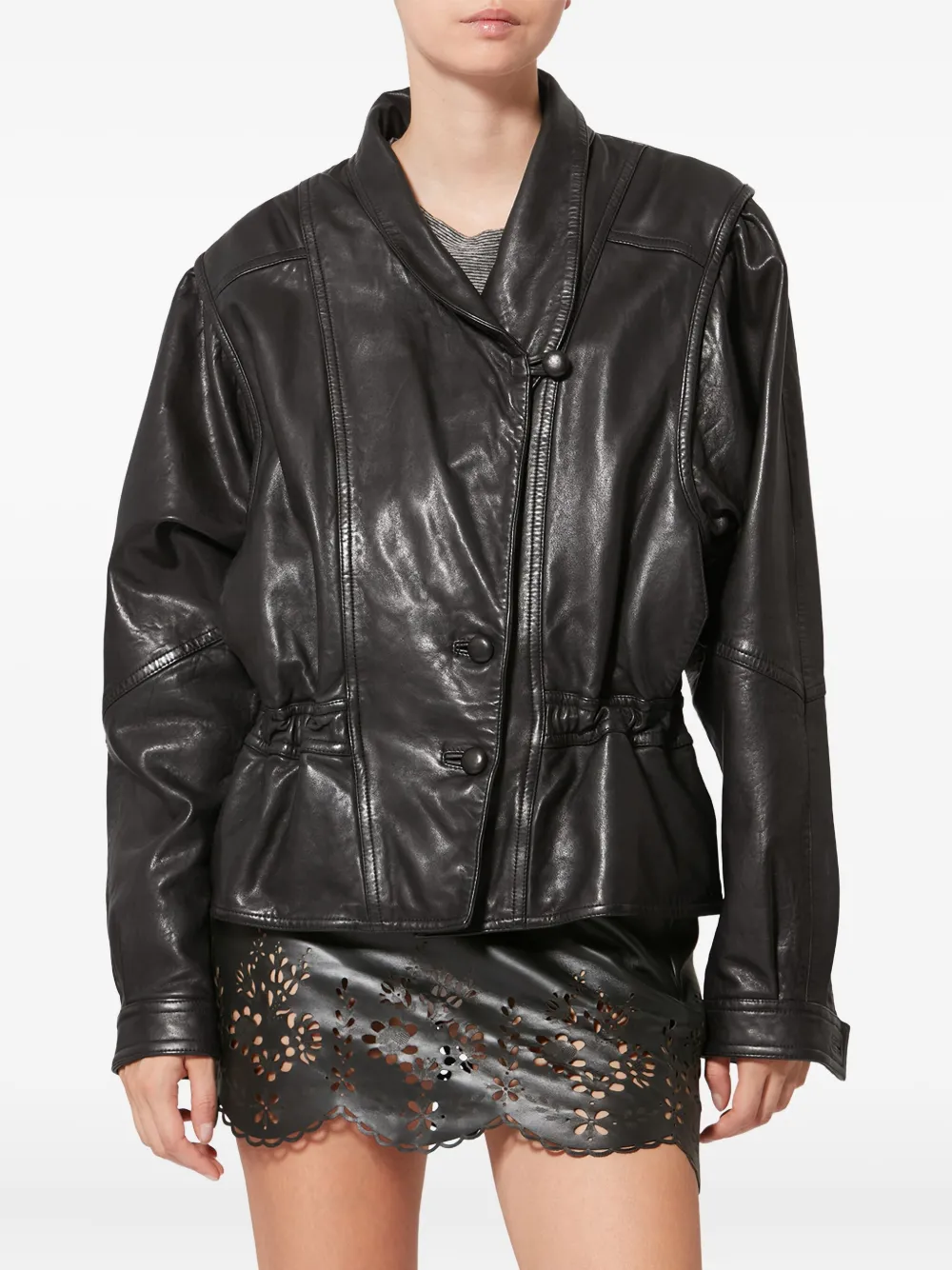 Isabel Marant Tressy Buttoned Leather Jacket In Black