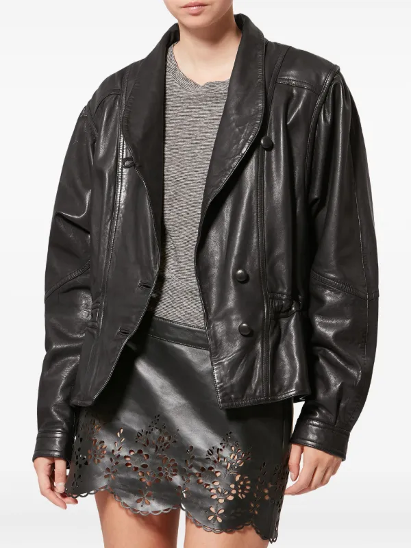 ISABEL MARANT Tressy Buttoned Leather Jacket | Black | FARFETCH