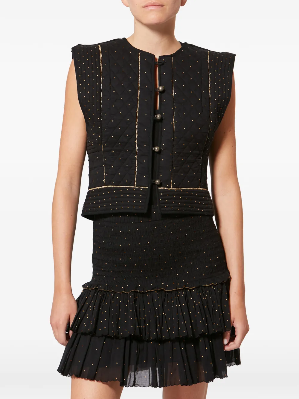  Marant étoile Volana Quilted Studded Top - Black 
