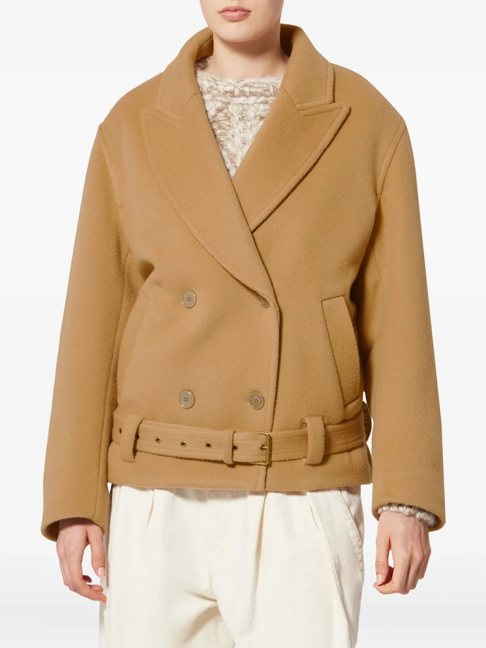 Isabel Marant Warna Belted Double-breasted Coat In Neutral