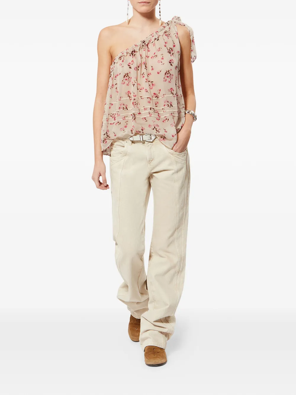  Marant étoile Loeva Floral-pattern One-shoulder Blouse - Neutrals 