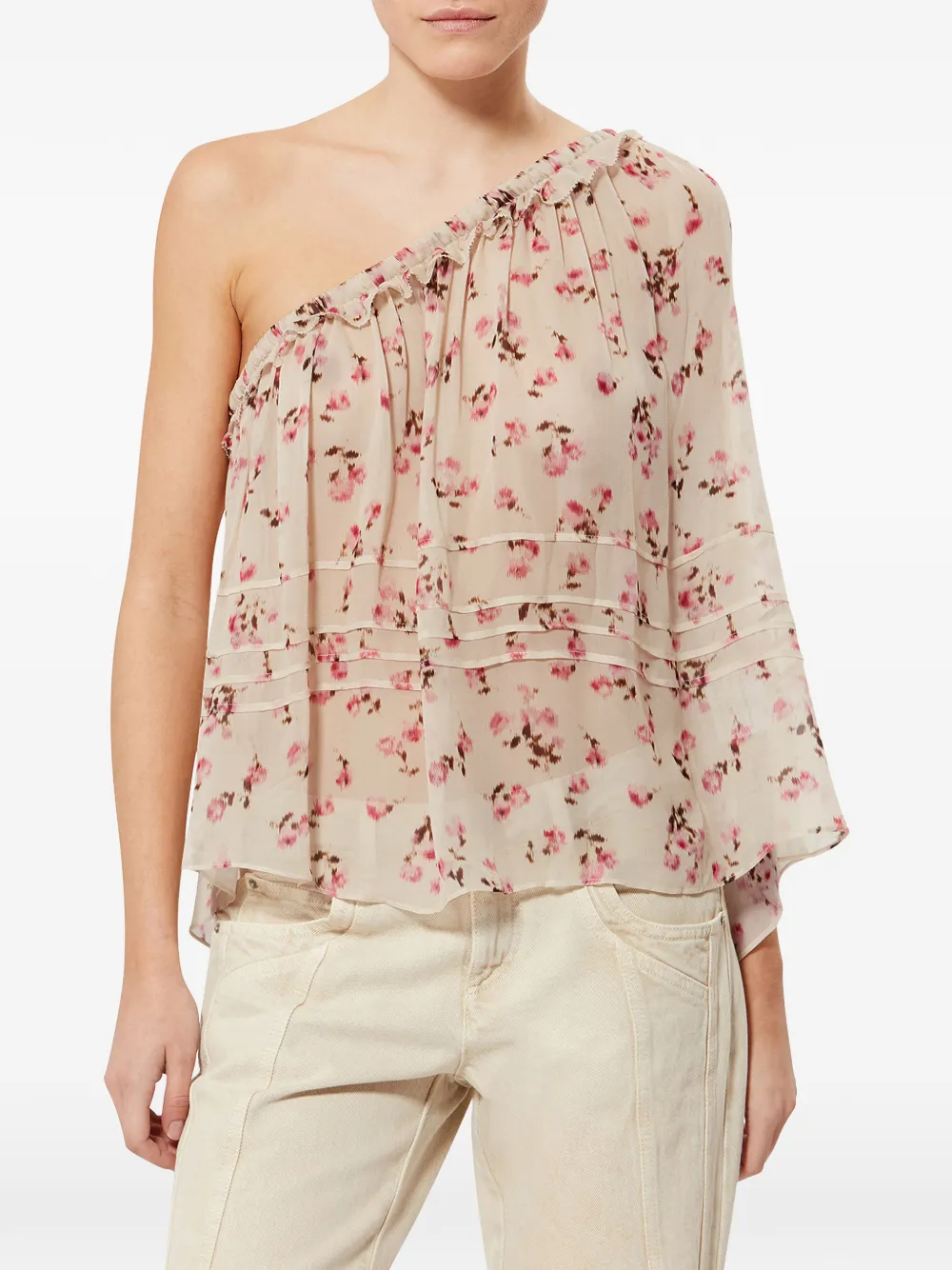  Marant étoile Loeva Floral-pattern One-shoulder Blouse - Neutrals 