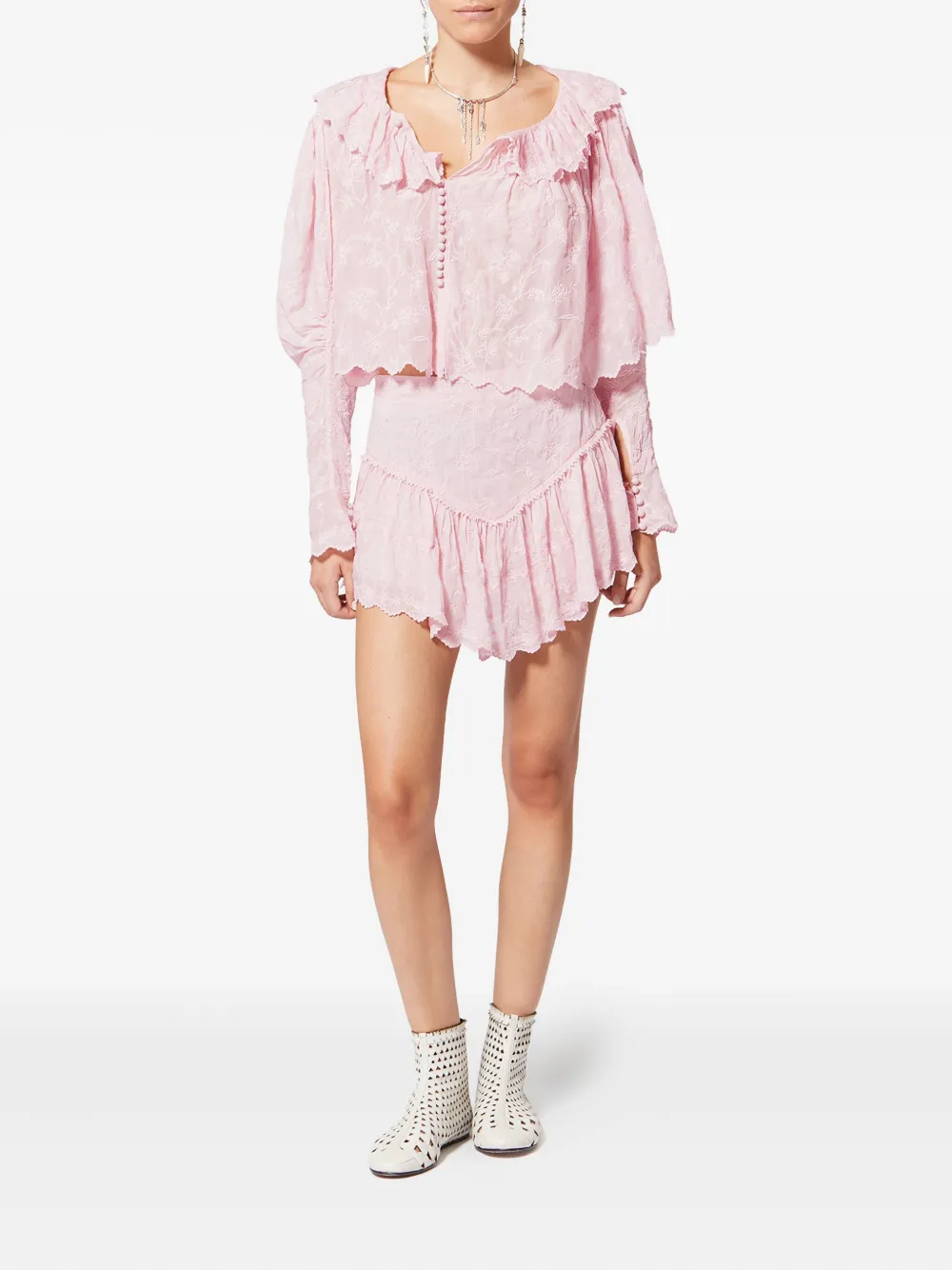 Zelly Ruffled Embroidered Top