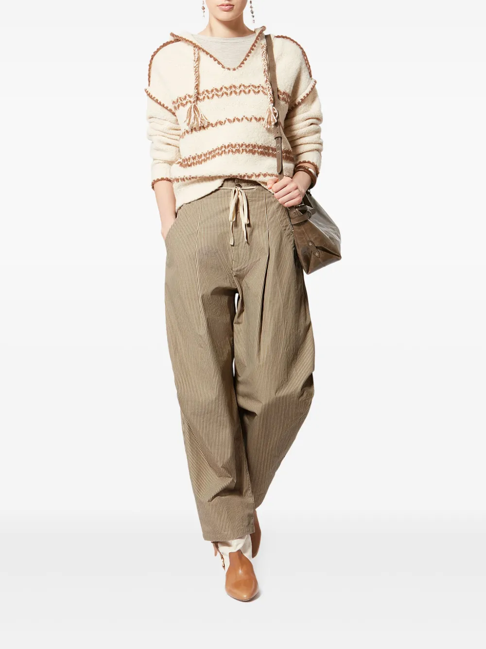 MARANT ÉTOILE Ceryne gestreepte broek met trekkoord - Beige