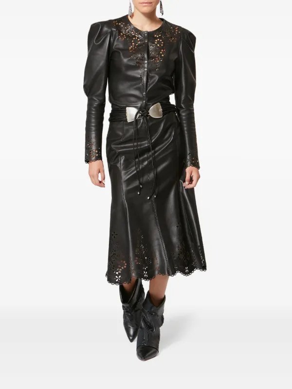 ISABEL MARANT NISIA laser-cut Midi Skirt | Black | FARFETCH