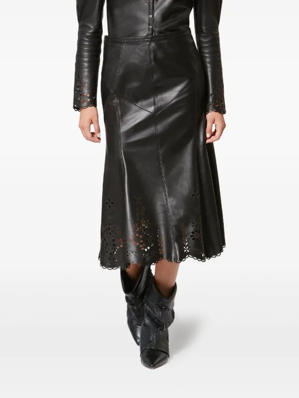 ISABEL MARANT NISIA laser-cut Midi Skirt | Black | FARFETCH