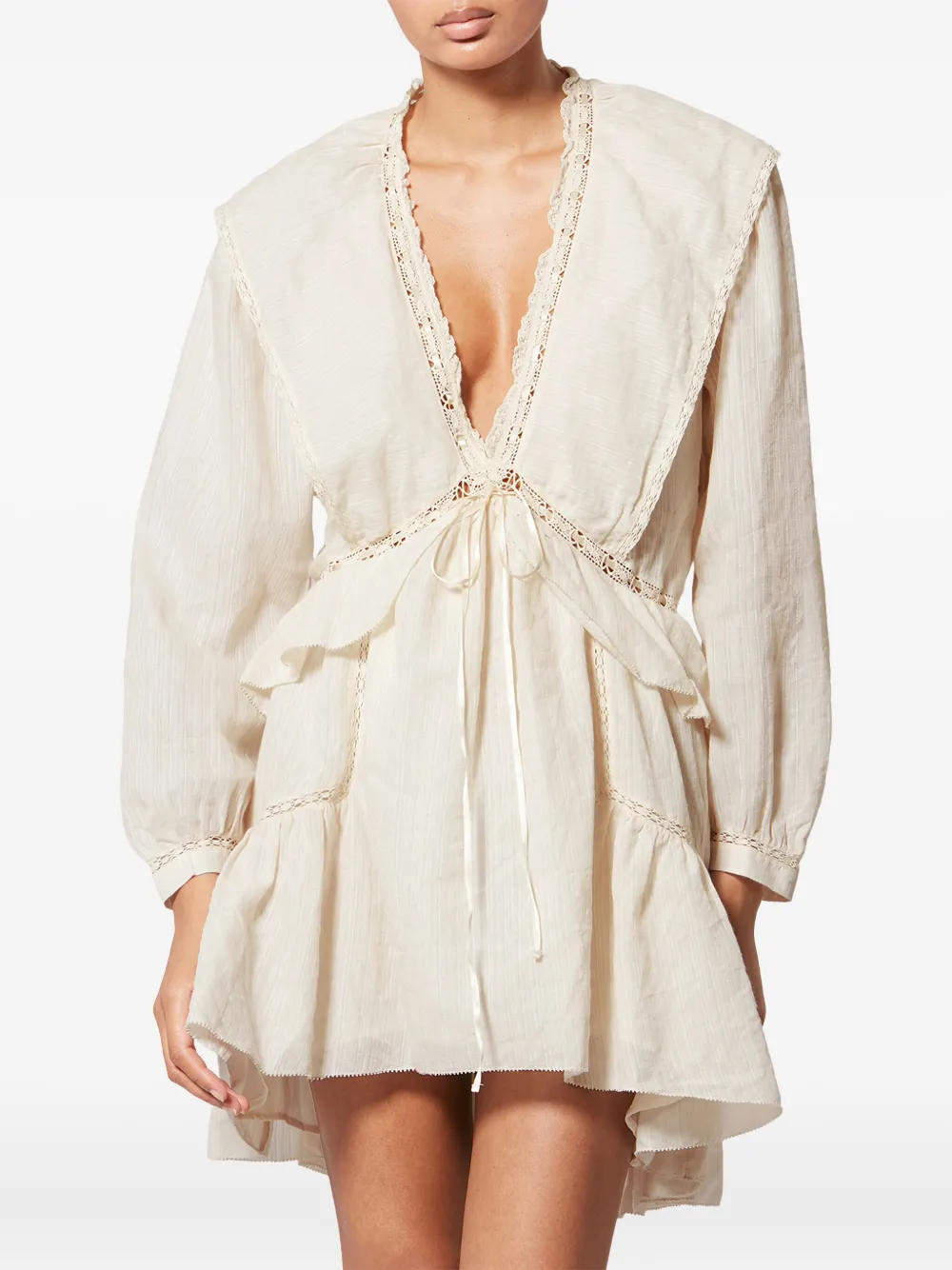  Marant étoile Damya Lace Ruffled Mini Dress - Neutrals 