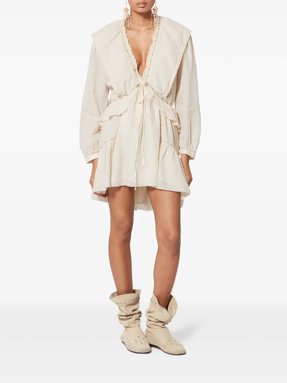 MARANT &Eacute;TOILE Damya mini-jurk met ruches en kant - Beige
