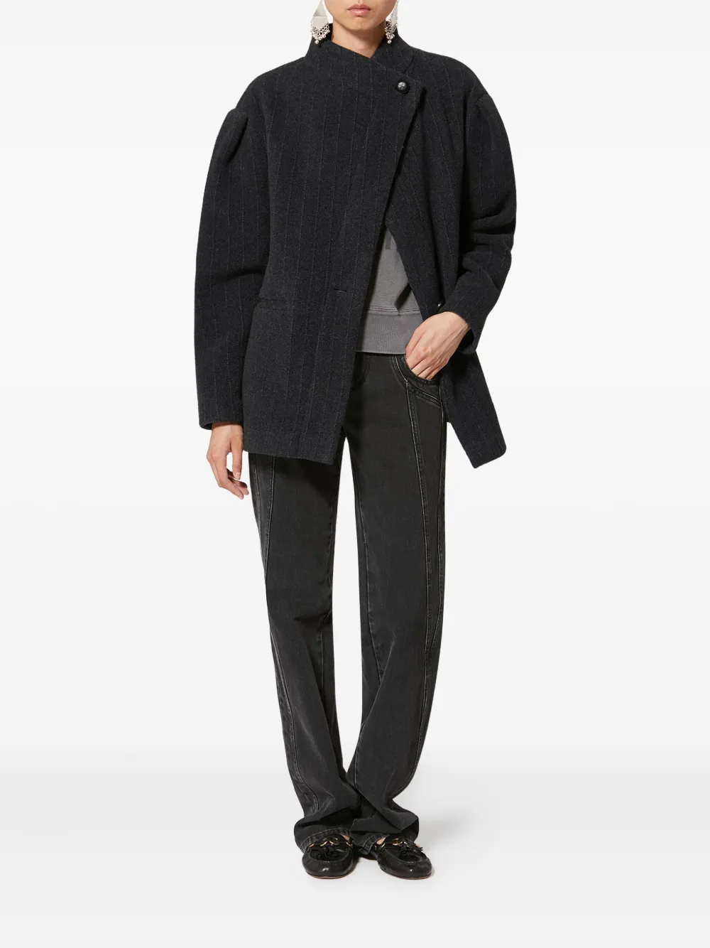 Isabel Marant Pinstripe Button Blazer In Gray