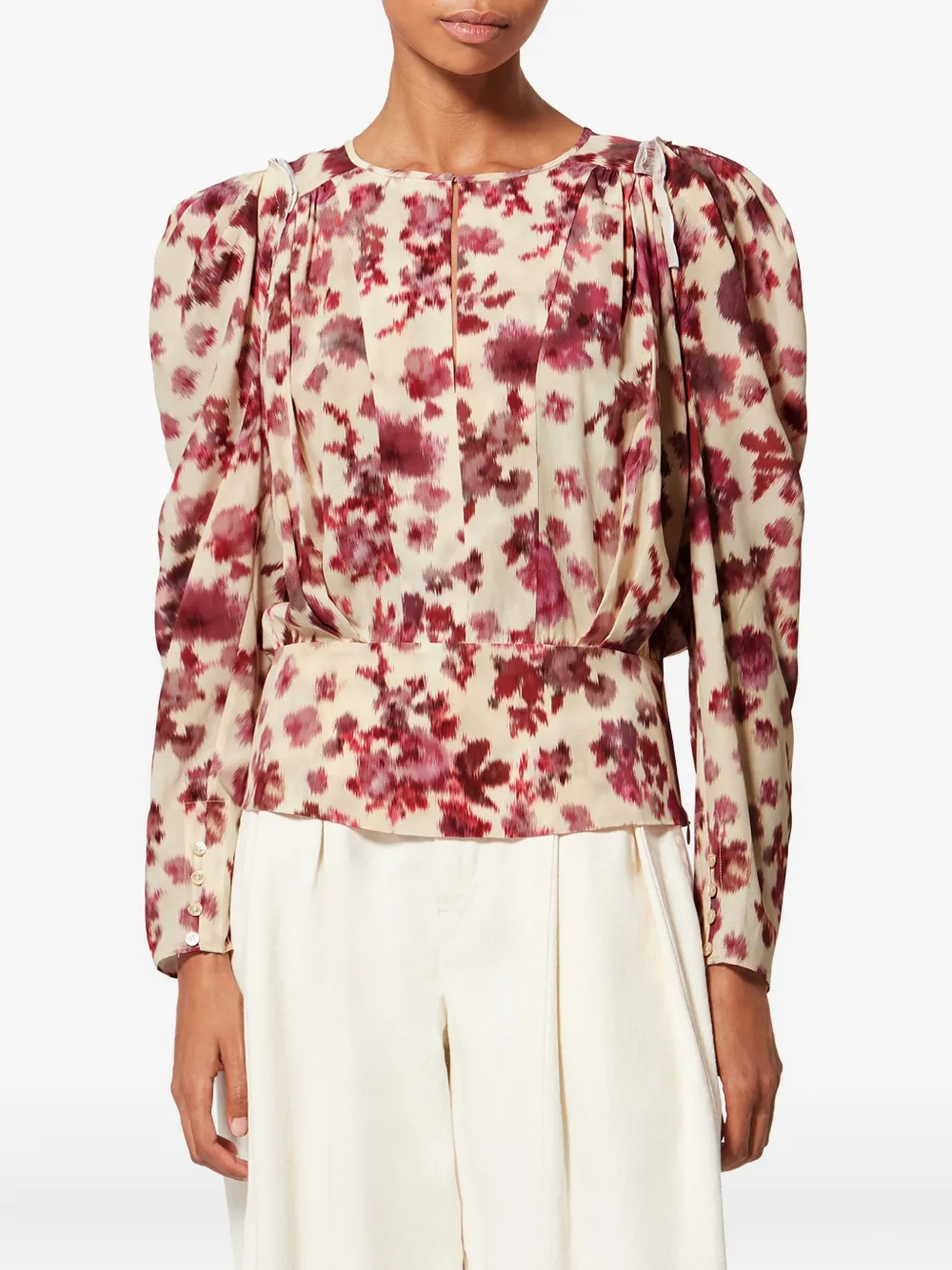  Isabel Marant Zarga Silk Floral Top - Neutrals 
