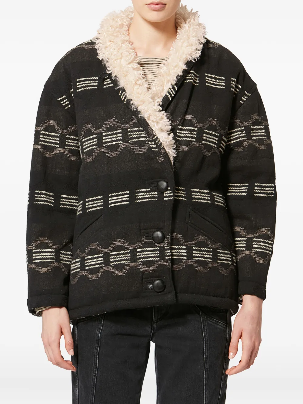 Isabel Marant Étoile Qayla Patterned Button Jacket In Black