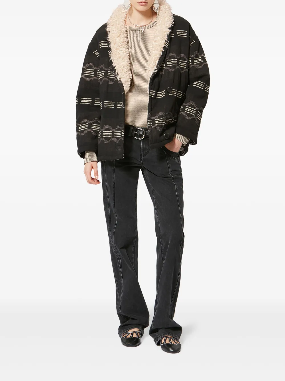 Isabel Marant Étoile Qayla Patterned Button Jacket In Black