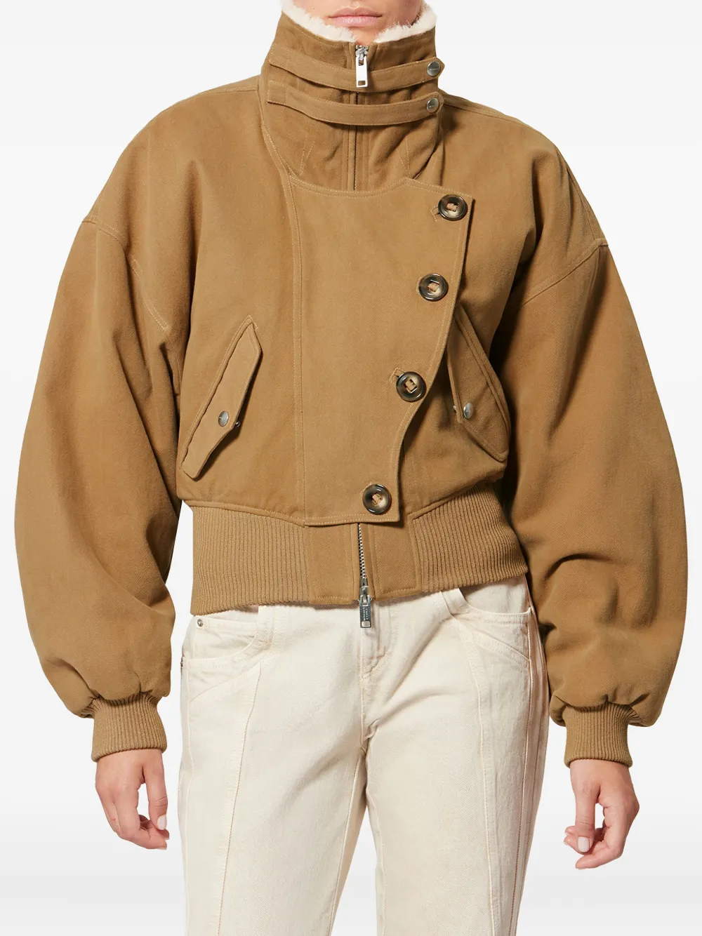 Isabel Marant Étoile Oana Buttoned Collar Jacket In Brown