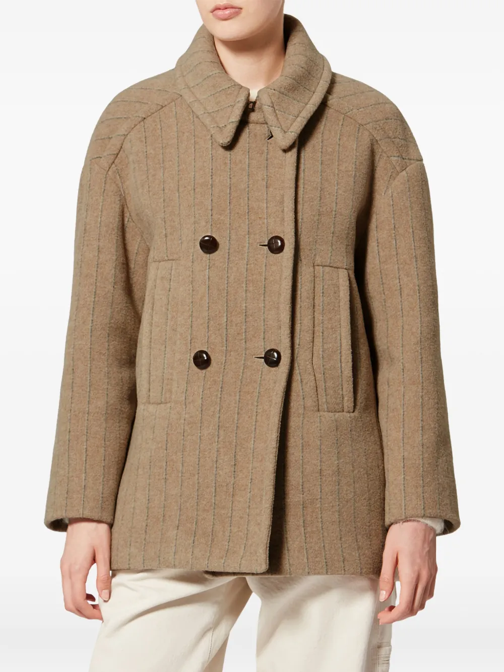Isabel Marant Pinstripe Double-breasted Fiby Coat In Neutral