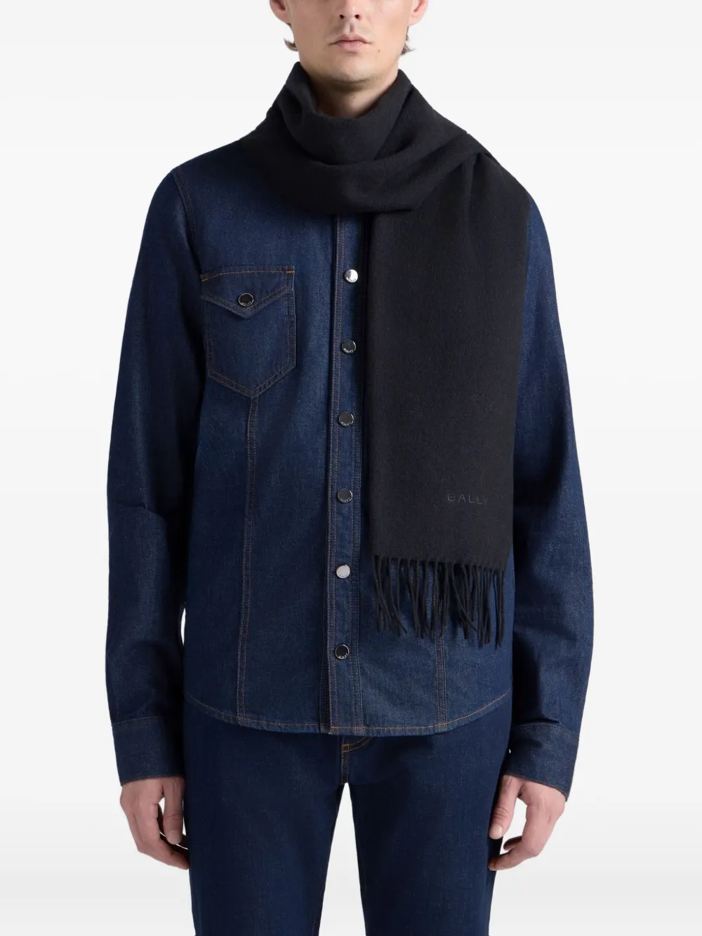 Bally Sjaal met borduurdwerk en franje Zwart