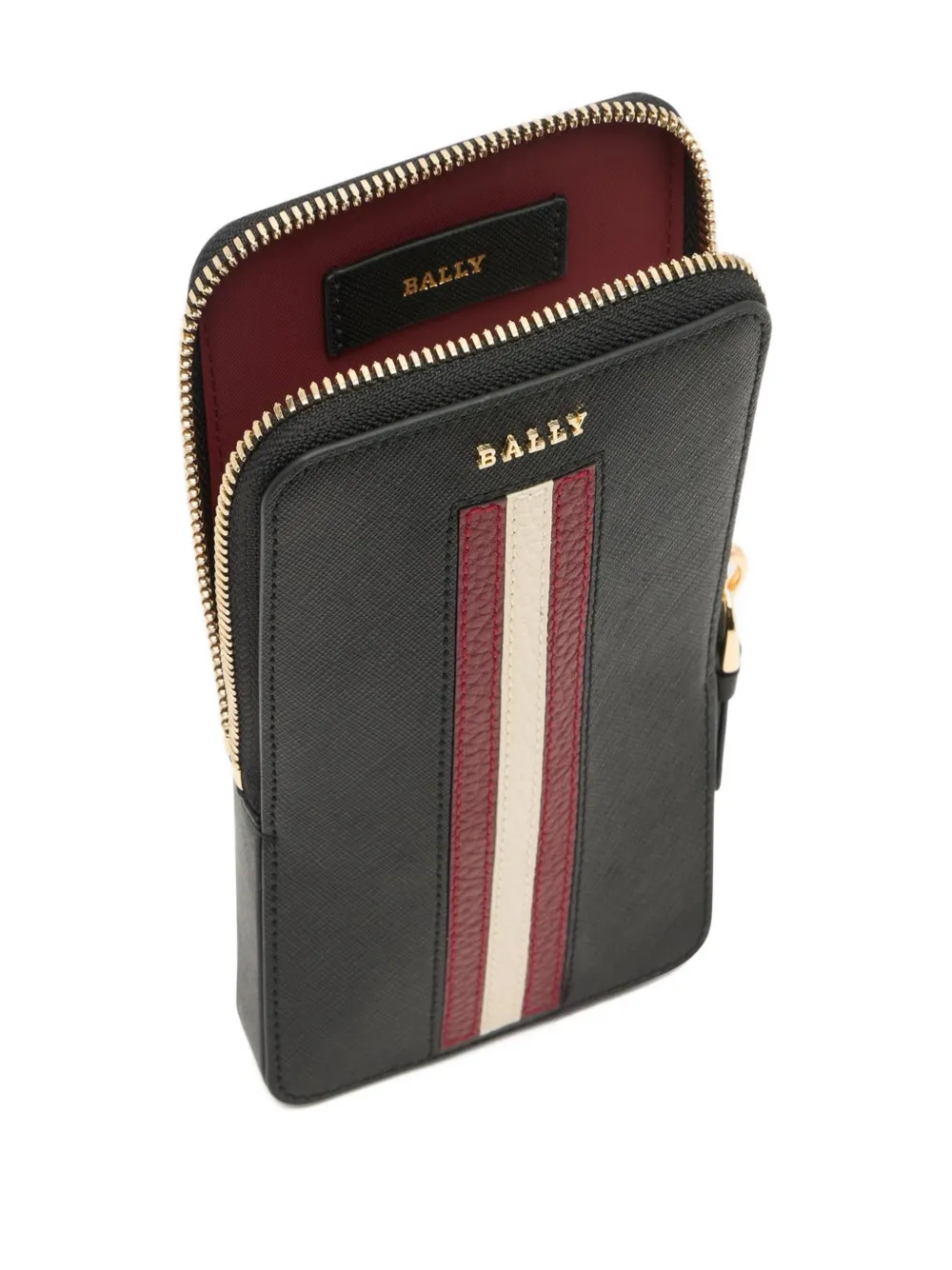 Bally Embossed Ribbon Leather Phone Holder In Black