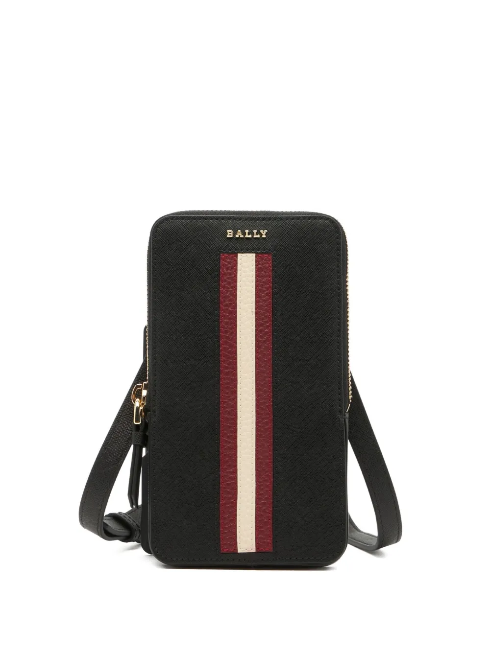 Bally Embossed Ribbon Leather Phone Holder In Black