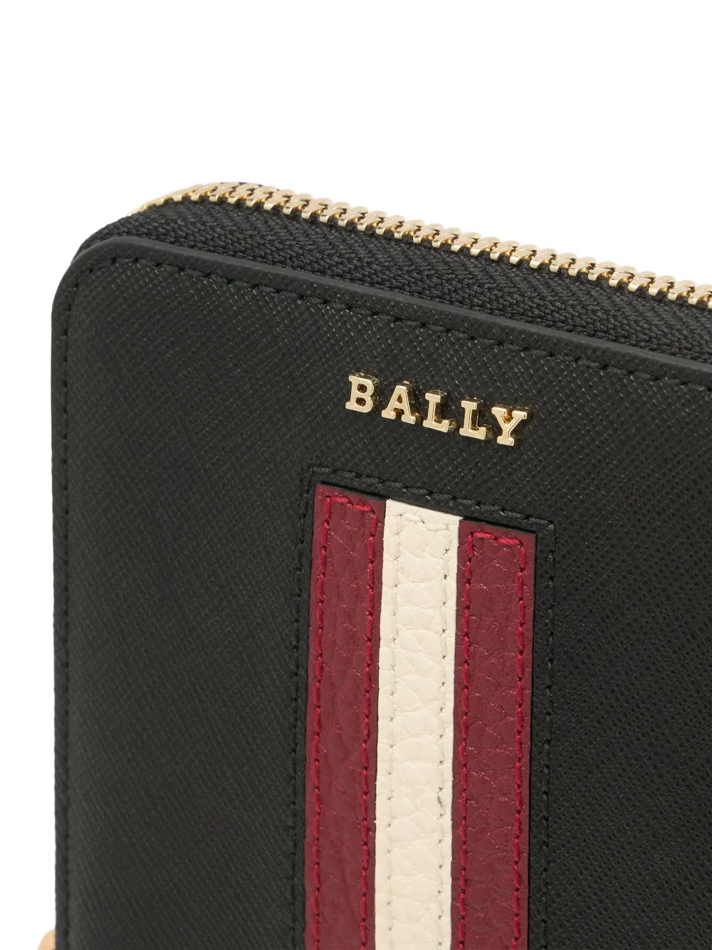 Bally Embossed Ribbon Leather Phone Holder In Black