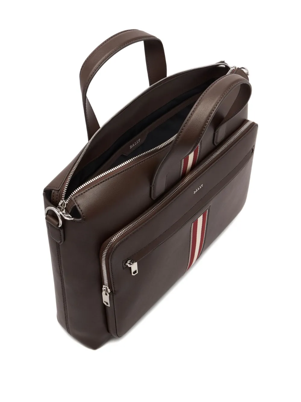 Bally Ribbon Logo Leather Briefcase In Brown
