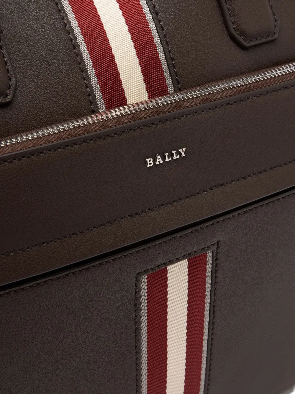 Bally Ribbon Logo Leather Briefcase In Brown