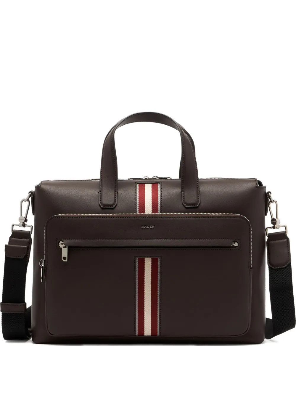 Bally Ribbon Logo Leather Briefcase In Brown