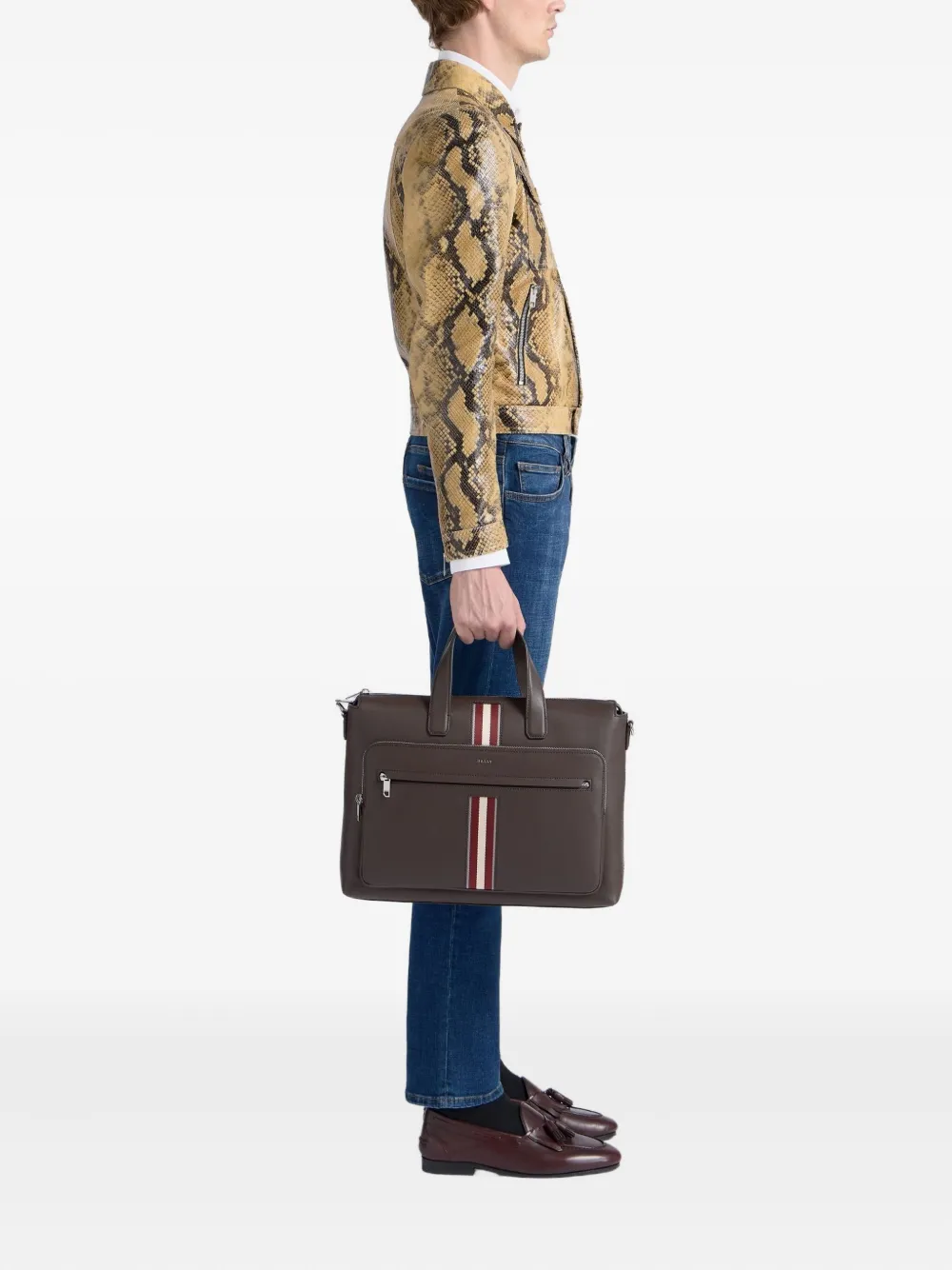 Bally Ribbon Logo Leather Briefcase In Brown