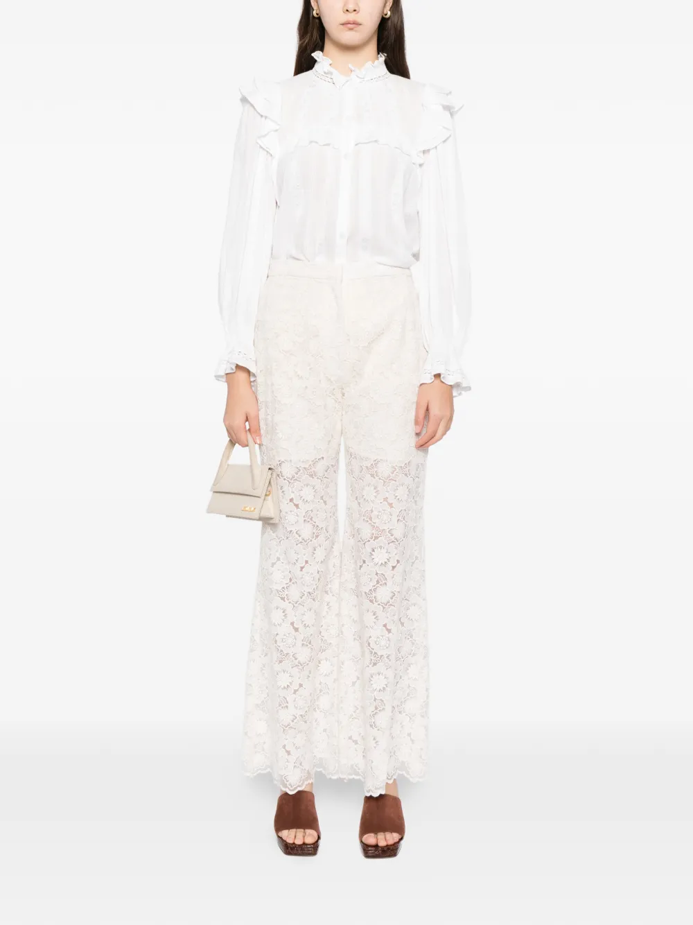 BLAKLACE Broek met bloemenkant - Wit