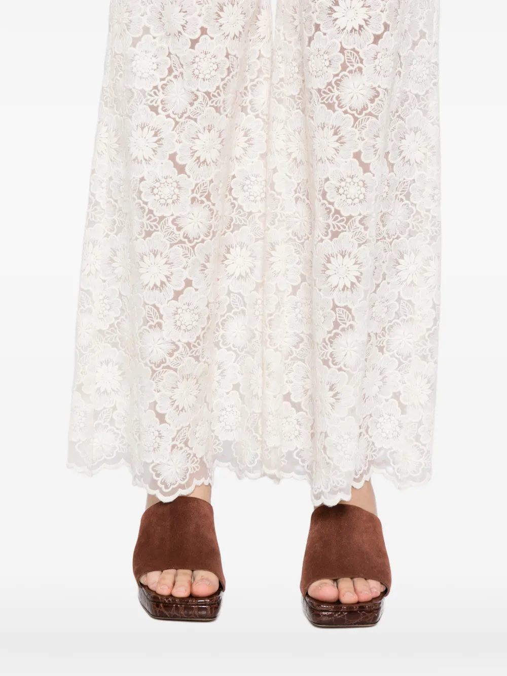 BLAKLACE Broek met bloemenkant Wit