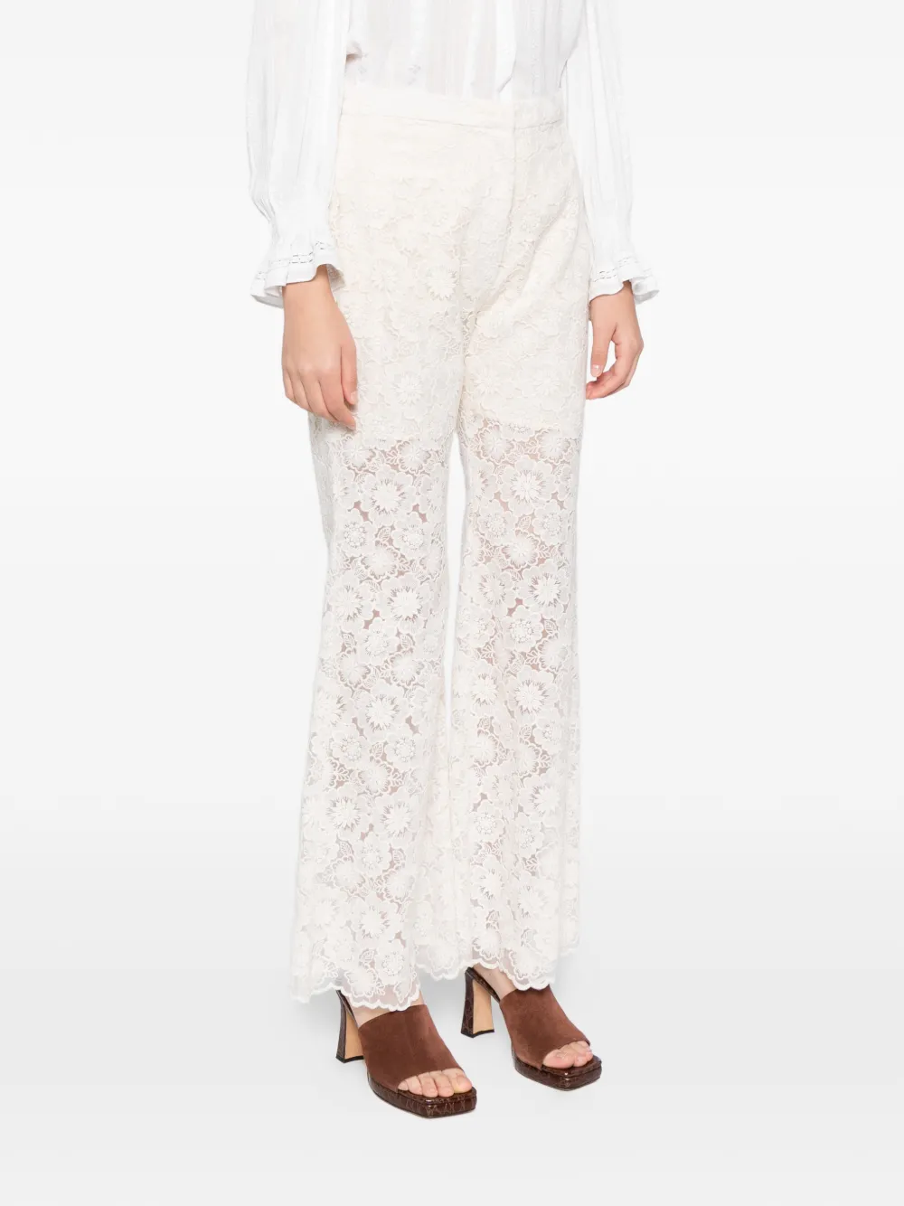 BLAKLACE Broek met bloemenkant Wit