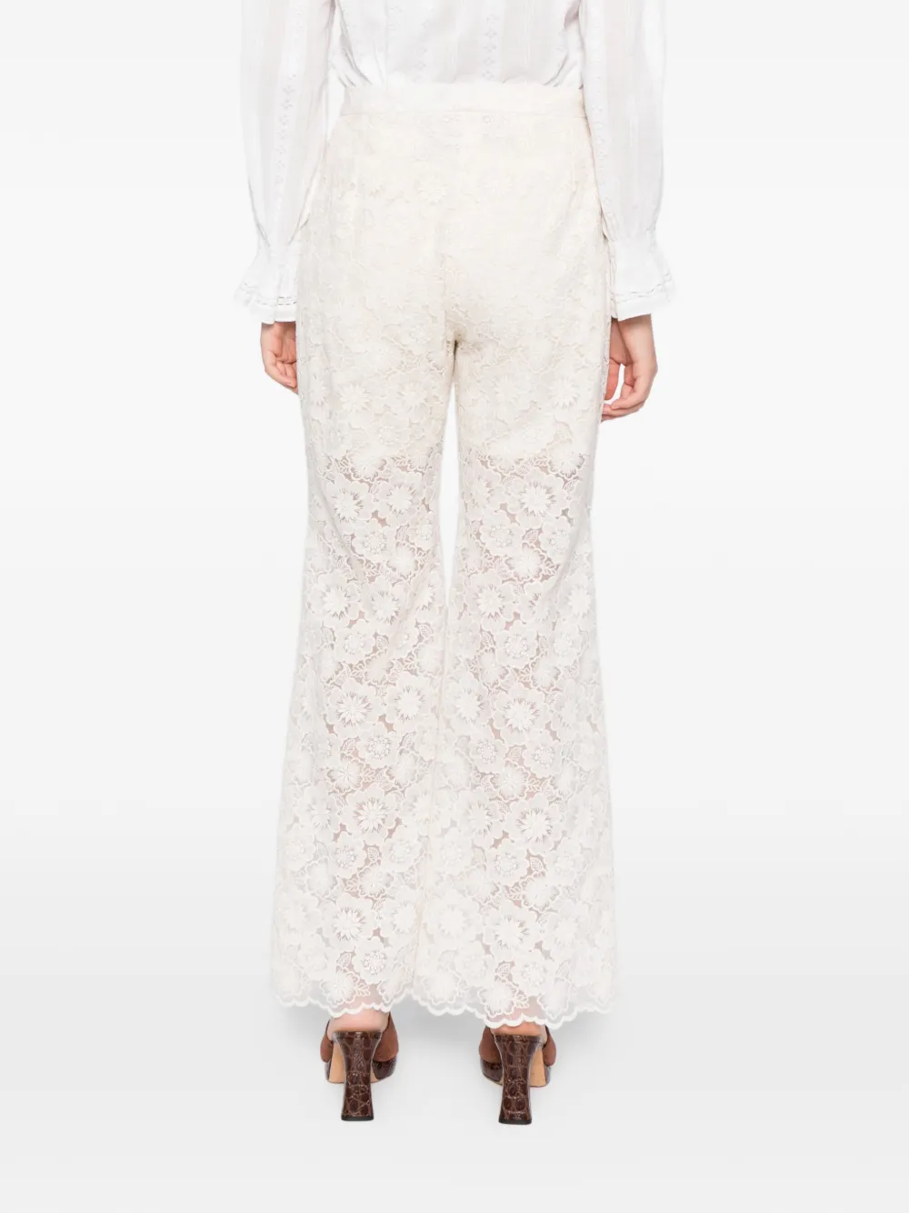 BLAKLACE Broek met bloemenkant Wit
