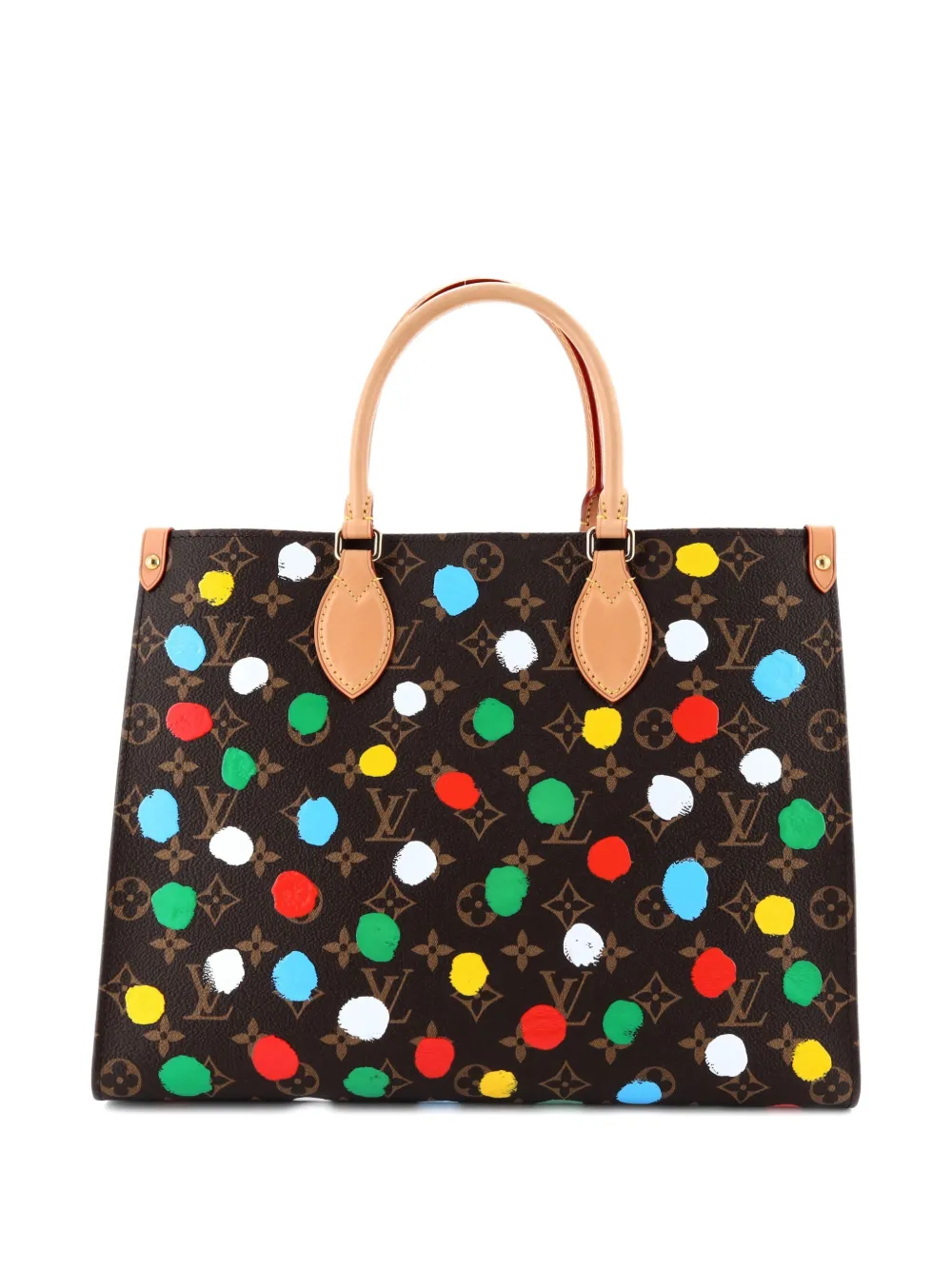 Pre-owned Louis Vuitton Onthego Yayoi Kusama Painted Dots Monogram Canvas Mm Tote Bag In Brown