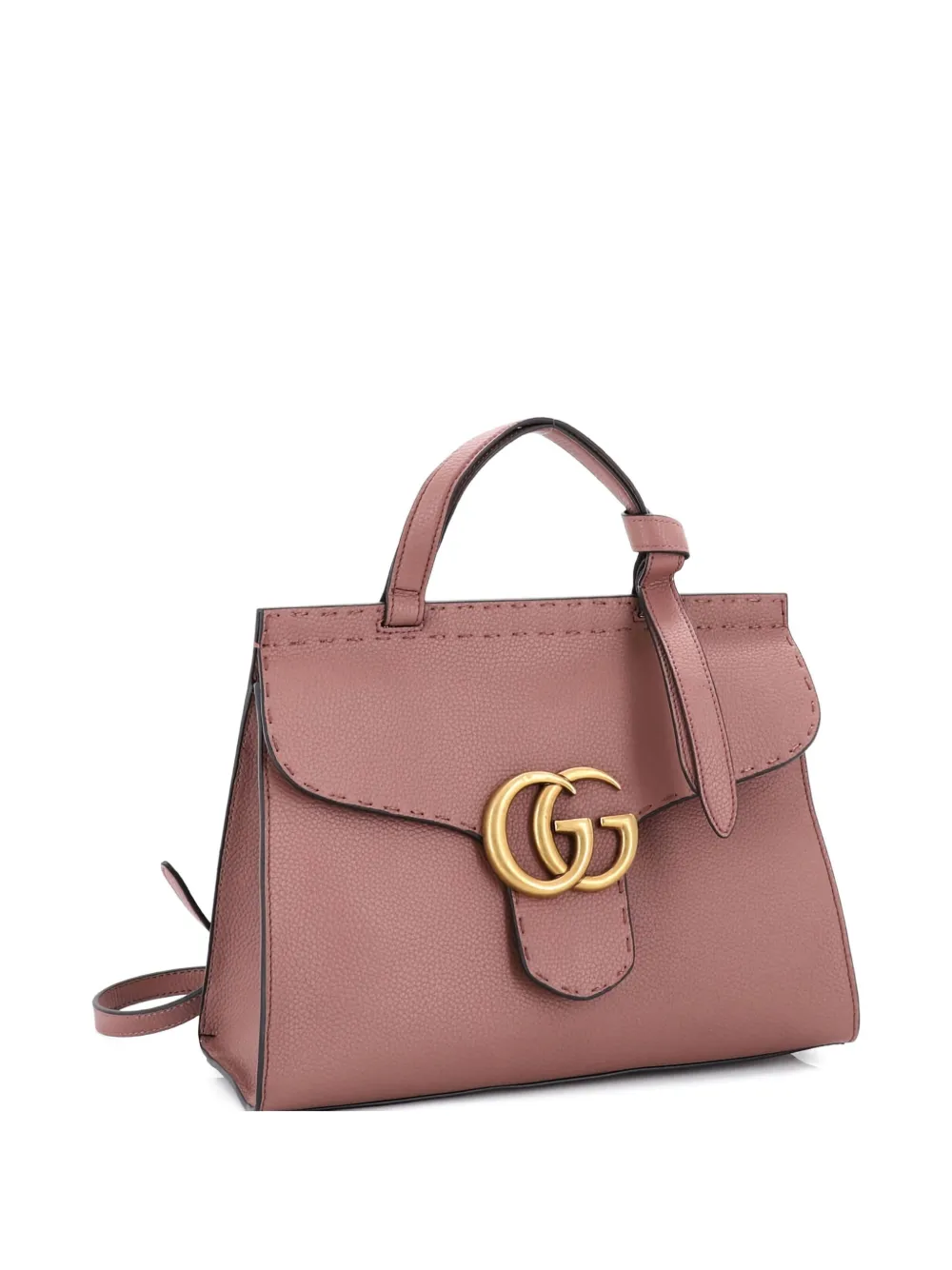 Pre-owned Gucci Gg Marmont Top Handle Bag Leather Small Satchel In Pink