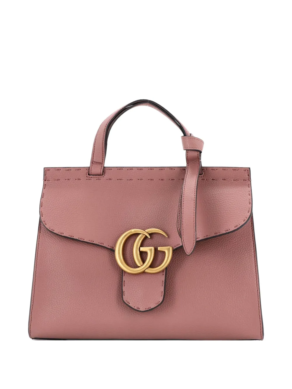 Pre-owned Gucci Gg Marmont Top Handle Bag Leather Small Satchel In Pink