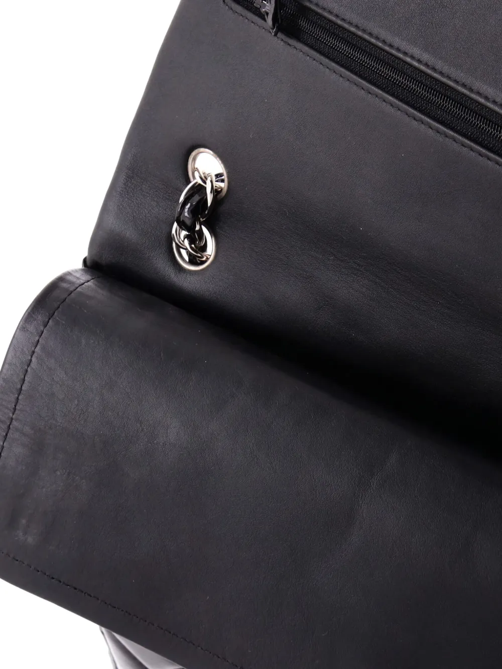 Pre-owned Chanel Classic Double Flap Bag Quilted Patent Maxi Shoulder Bag In Black
