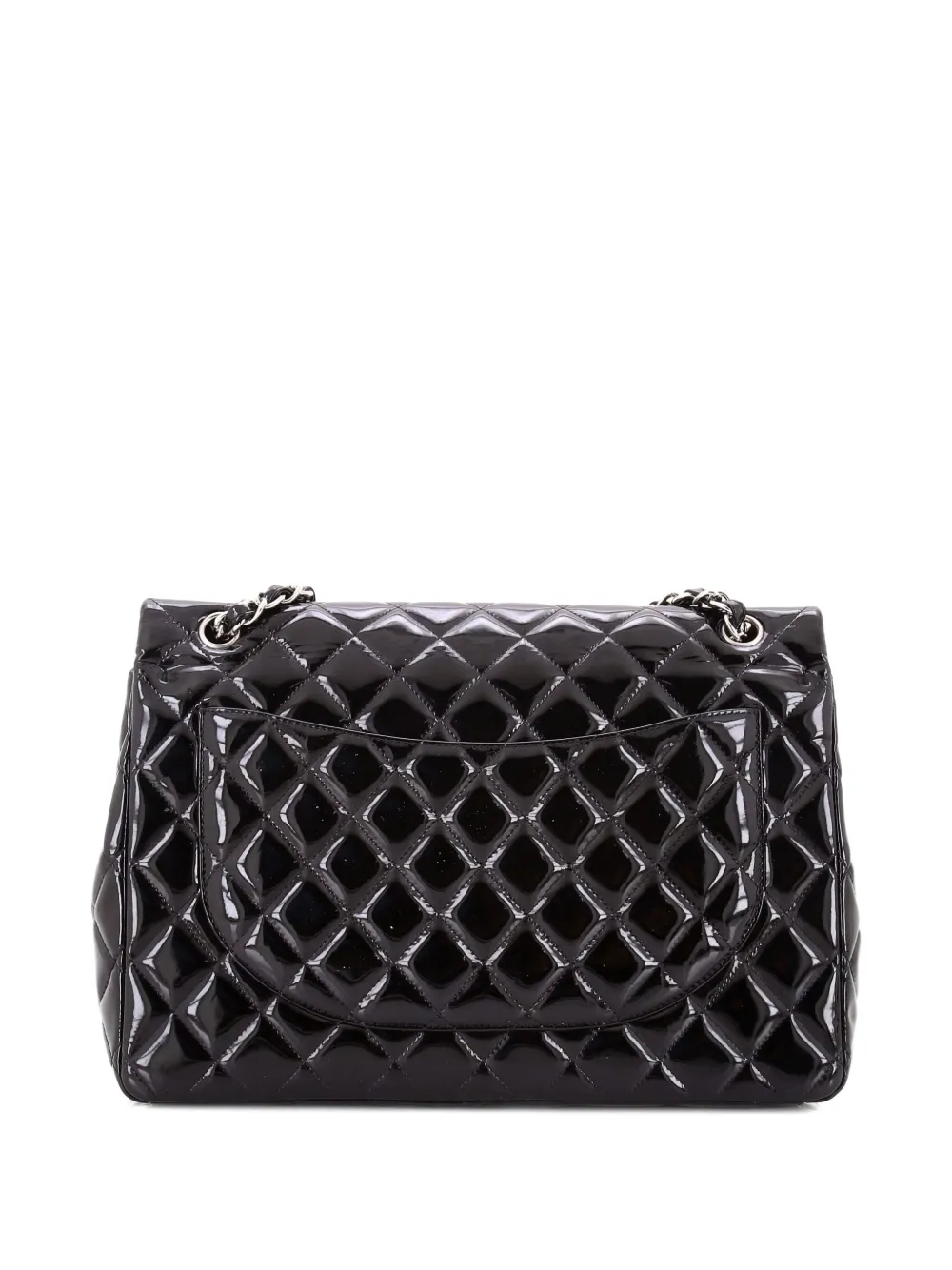 Pre-owned Chanel Classic Double Flap Bag Quilted Patent Maxi Shoulder Bag In Black