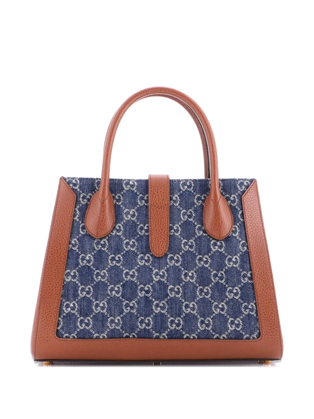 Pre-owned Gucci Jackie 1961 Gg Denim And Leather Medium Tote Bag In Blue