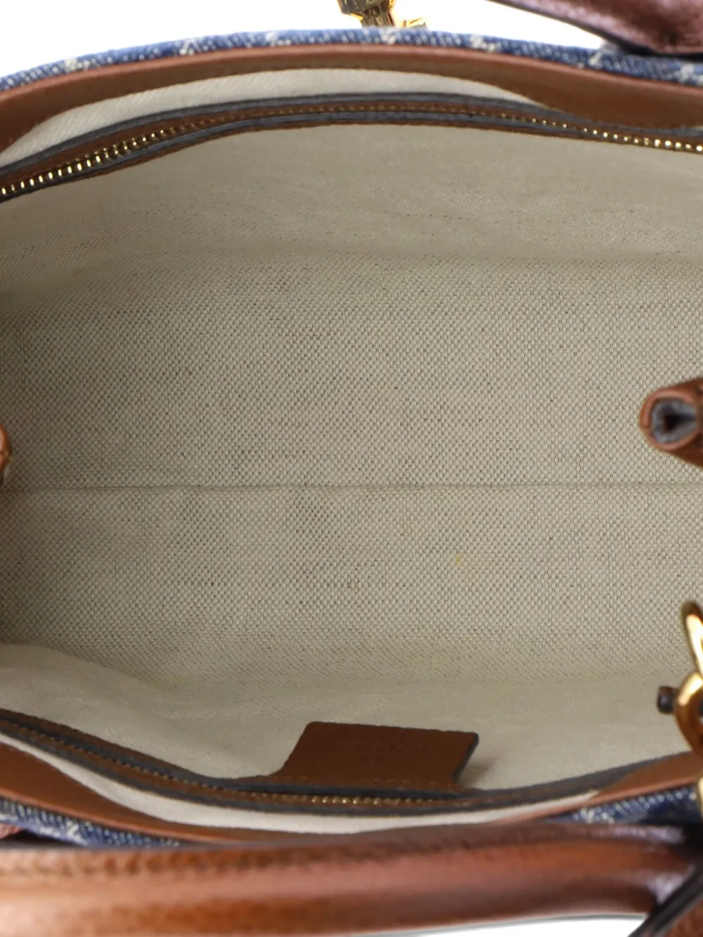 Pre-owned Gucci Jackie 1961 Gg Denim And Leather Medium Tote Bag In Blue