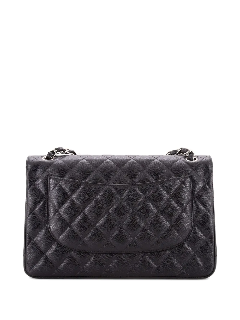 Pre-owned Chanel Classic Double Flap Bag Quilted Caviar Jumbo Shoulder Bag In Black