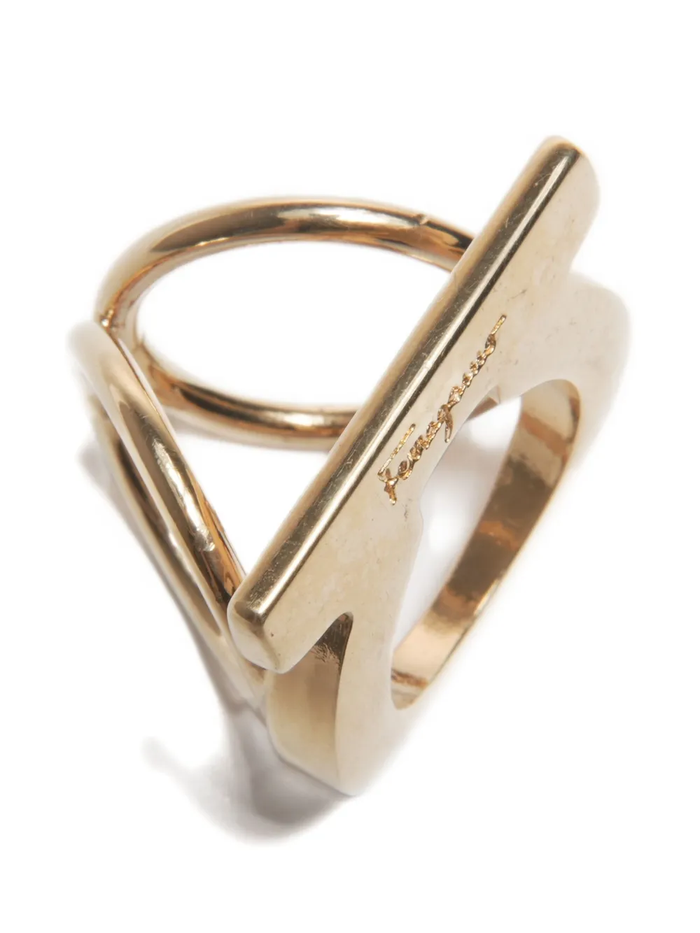 Pre-owned Ferragamo 2000s Ganchini Scarf Ring In Gold