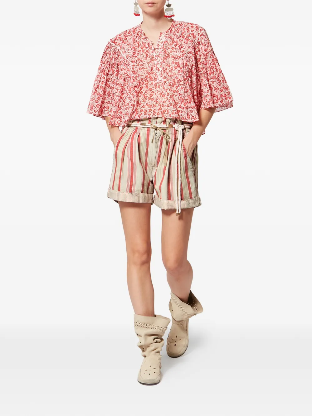 MARANT ÉTOILE Nirma gestreepte shorts Beige