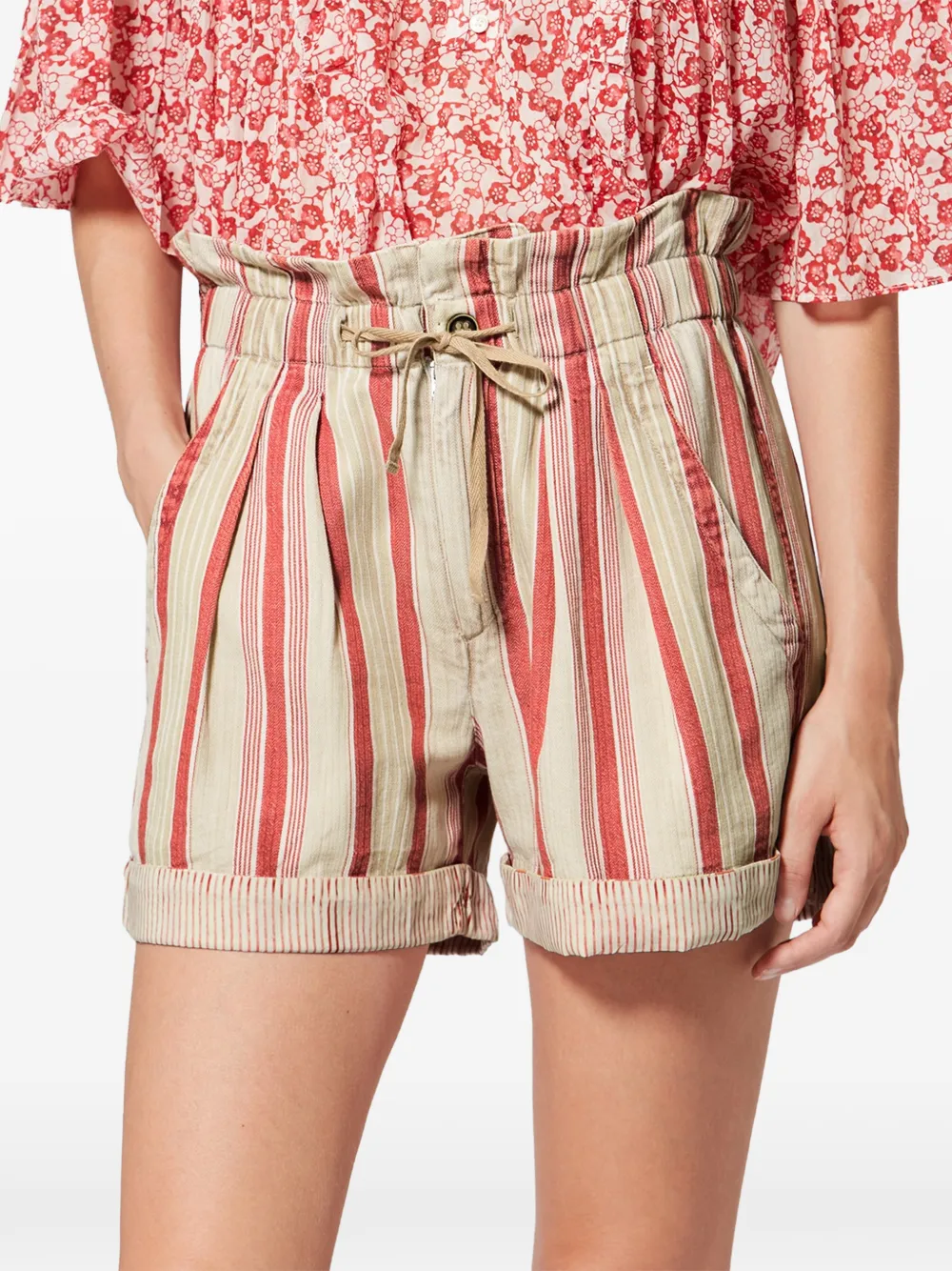 MARANT ÉTOILE Nirma gestreepte shorts Beige