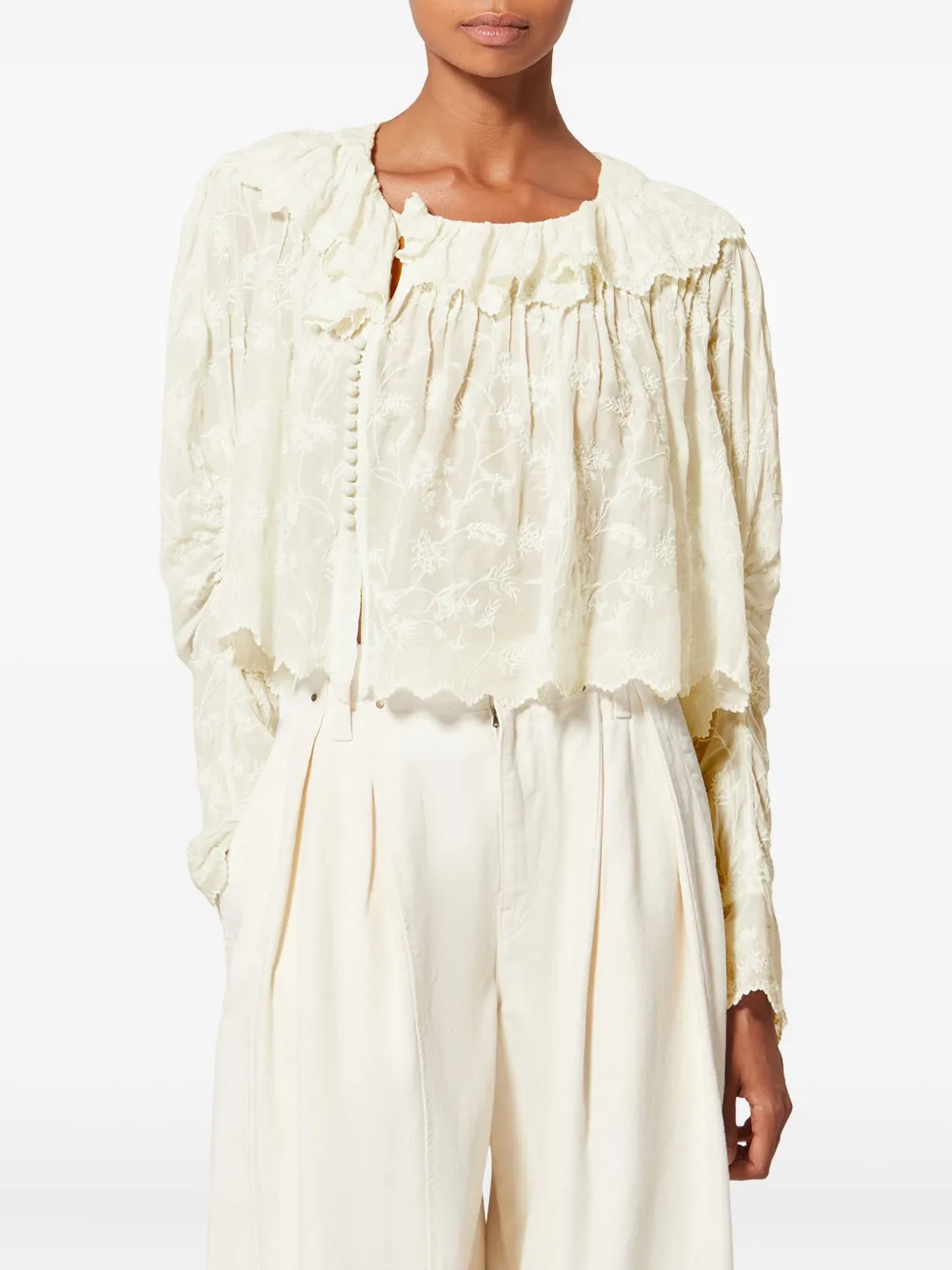  Isabel Marant X Zelly Ruffled Embroidered Top - Neutrals 