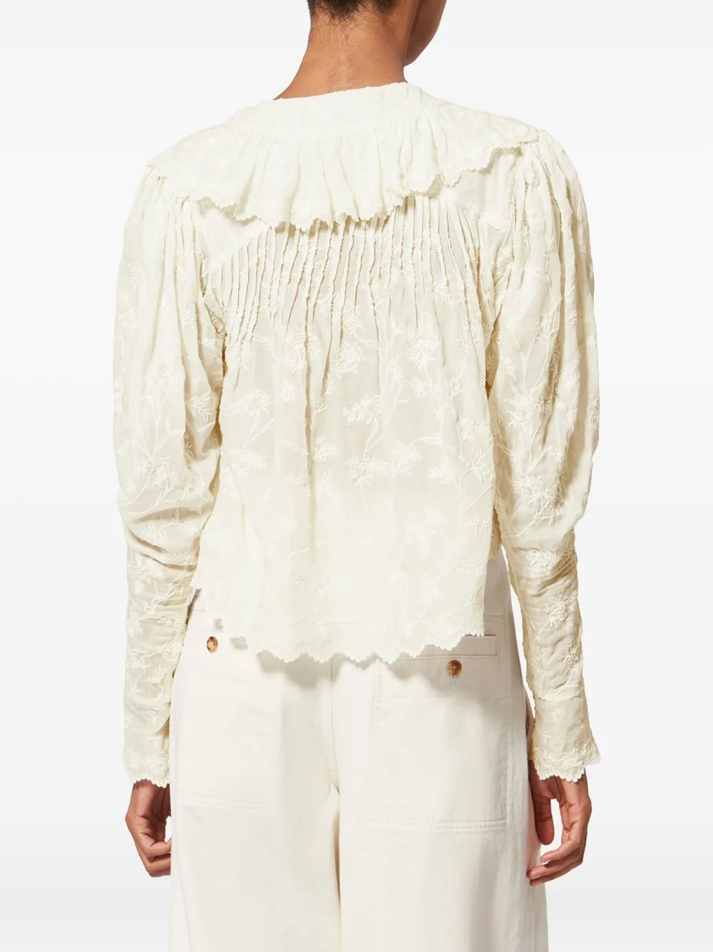 ISABEL MARANT Zelly blouse met ruches en borduurwerk Beige