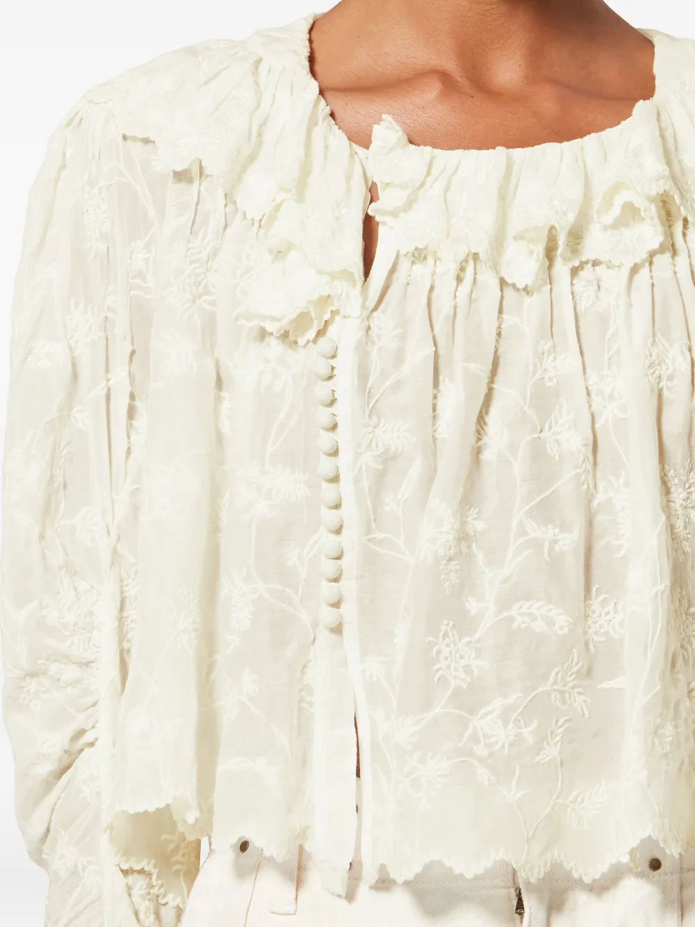 ISABEL MARANT Zelly blouse met ruches en borduurwerk Beige