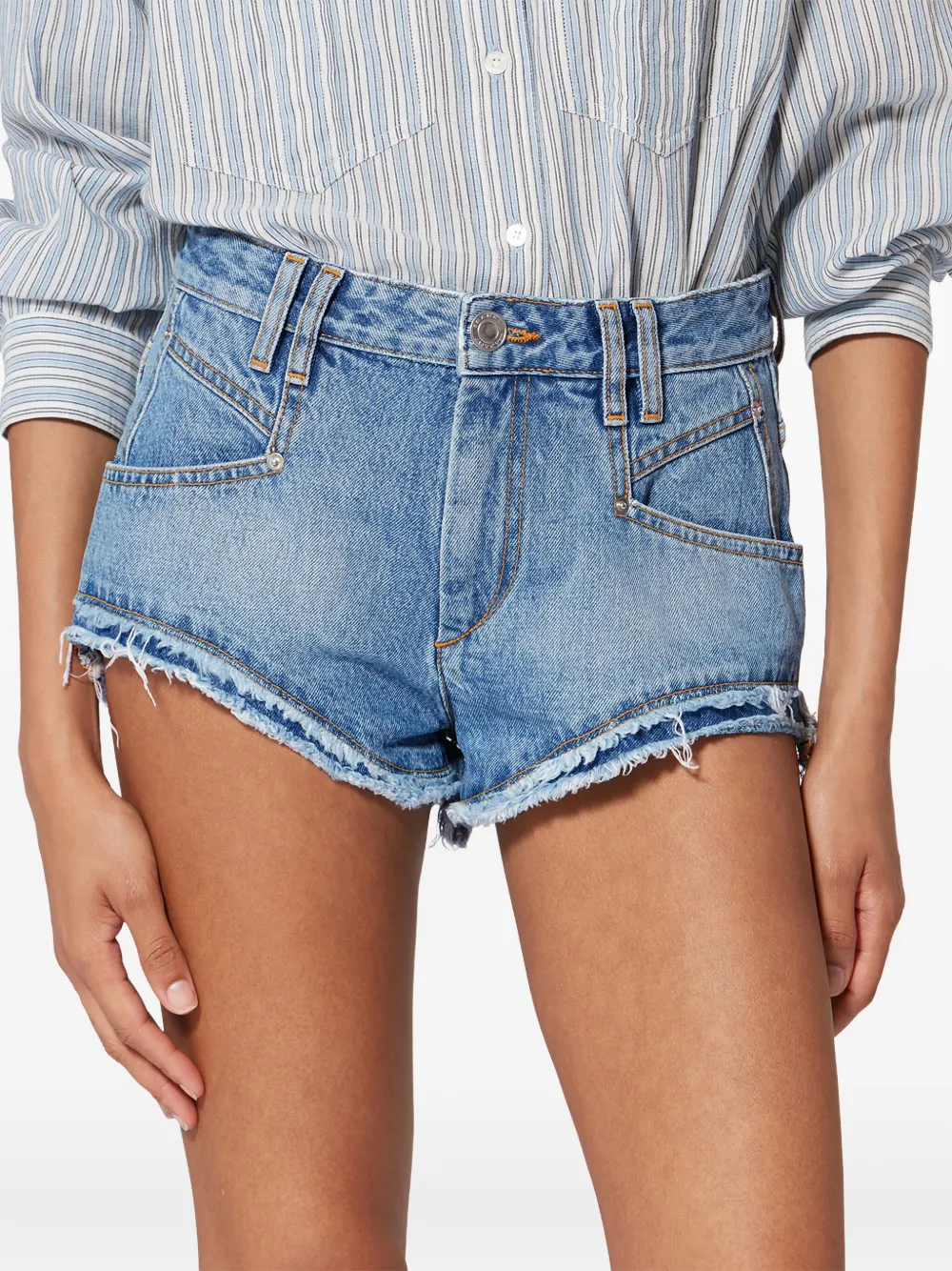 Isabel Marant Eneidala Frayed Shorts In Blue