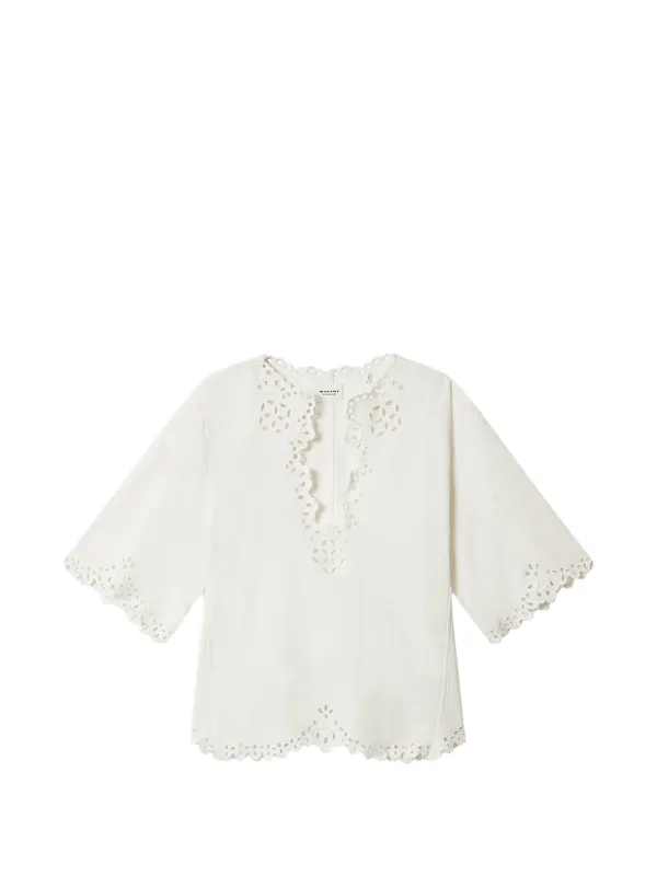 Marant Étoile Shana Tunic Style Openwork Cotton Top in White