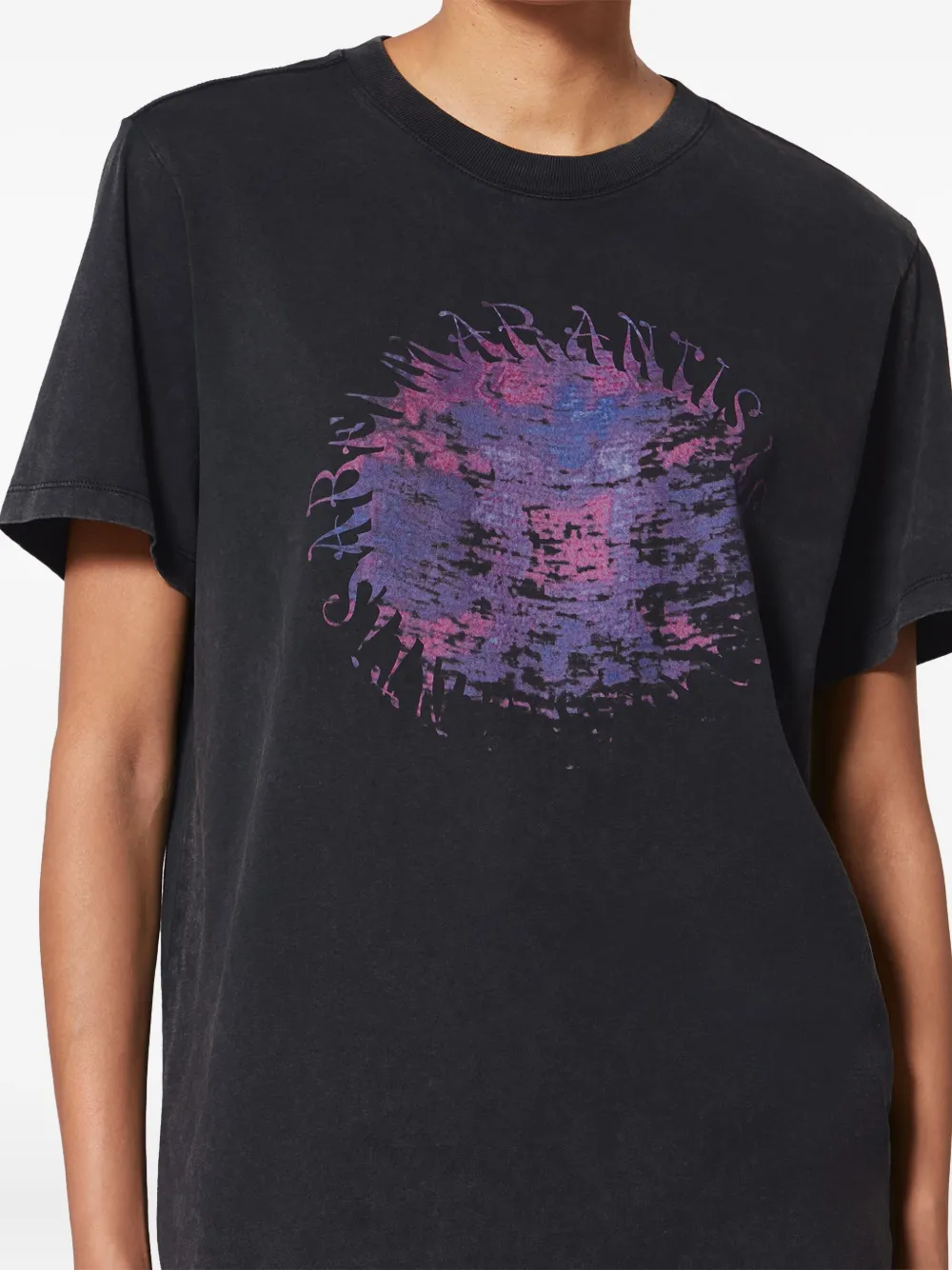 Isabel Marant Étoile Crew Neck Graphic Print Short Sleeve Top In Black