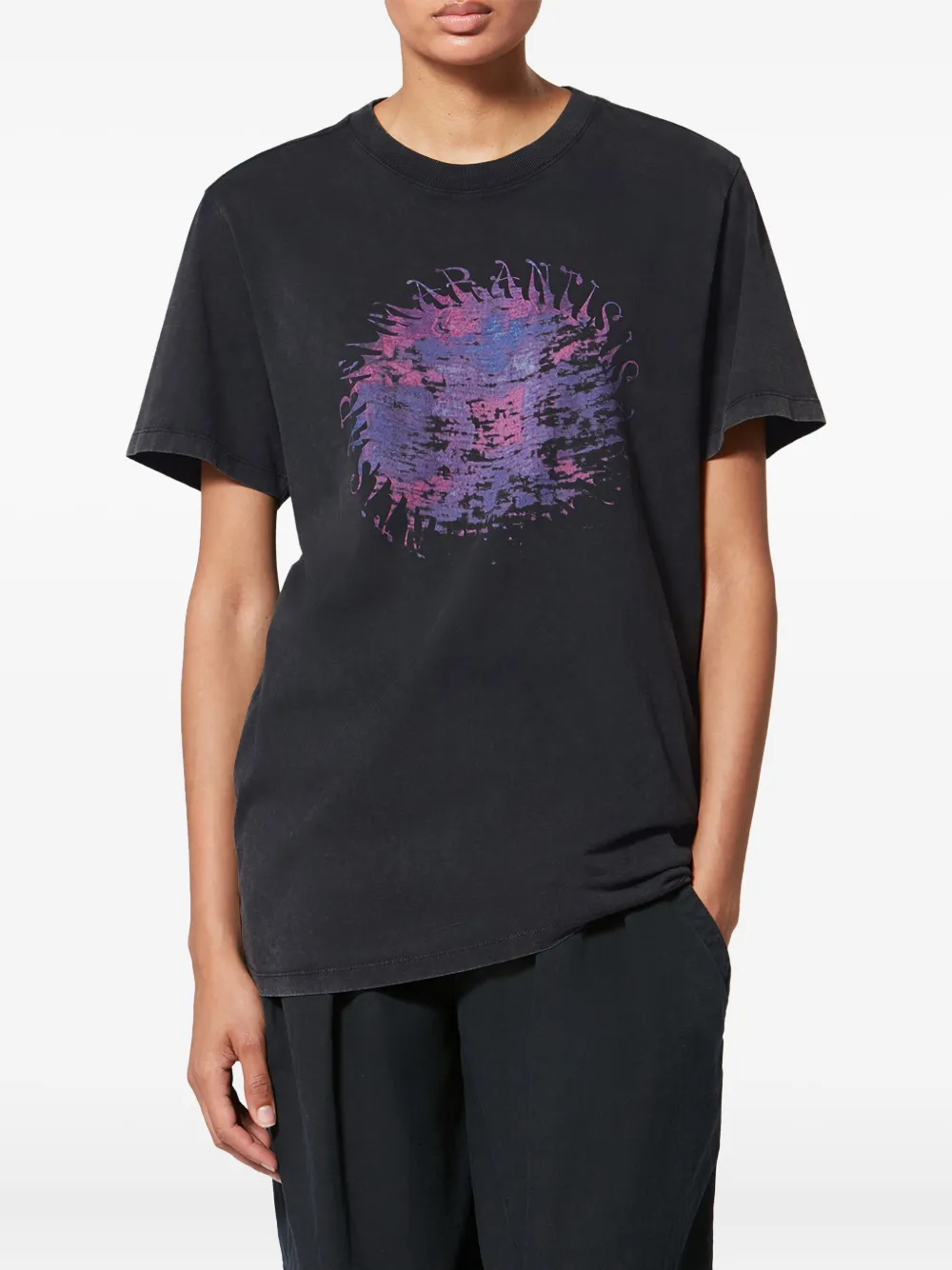 Isabel Marant Étoile Crew Neck Graphic Print Short Sleeve Top In Black