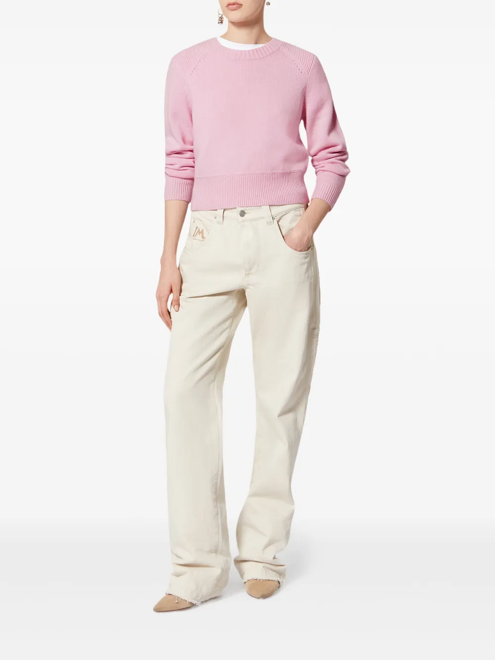 Isabel Marant Cornelia Crew Neck Pullover Raglan Ribbed In Pink
